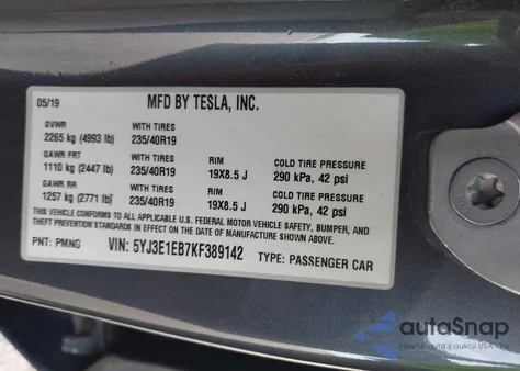 2019 Tesla Model 3 Long Range/Performance from USA, damaged, VIN 5YJ3E1EB7KF389142